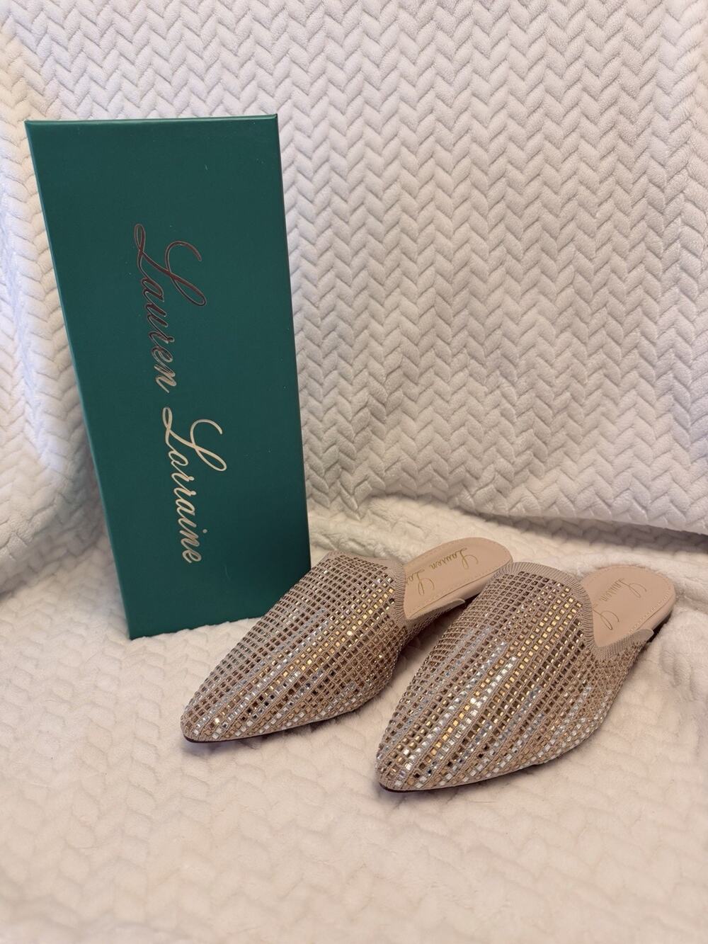 Lauren Lorraine Womens Size 5.5 Gold Sharon Rhinestone Mule Slip On Sparkle